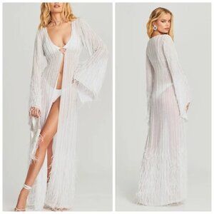 NWT Retrofete Nasreen Kimono Robe Duser White Sequin Pearl Feather Size Small